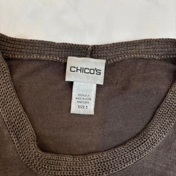 Brown Silk Knit Sleeveless Top Chicos Small Boho Coquette Whimsygoth Lightweight - Picture 4 of 8